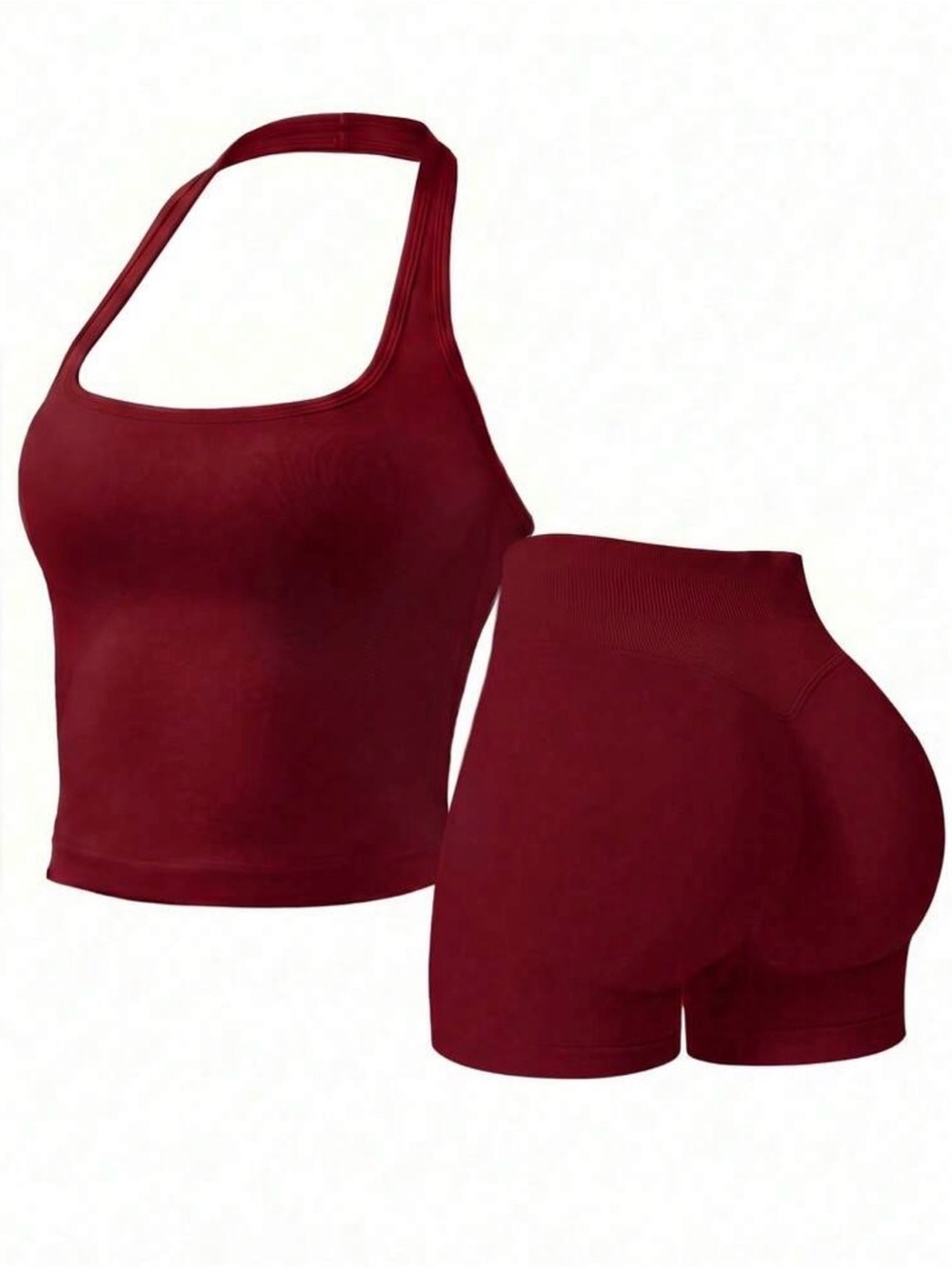 ♥️ Burgundy Seamless Activewear Set Scrunch Butt Shorts & One Shoulder Tank XS-L